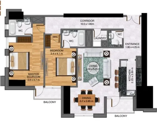 2 Bedrooms Apartment in Noura Tower