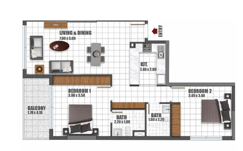 2 Bedrooms Apartment in Skyz By Danube