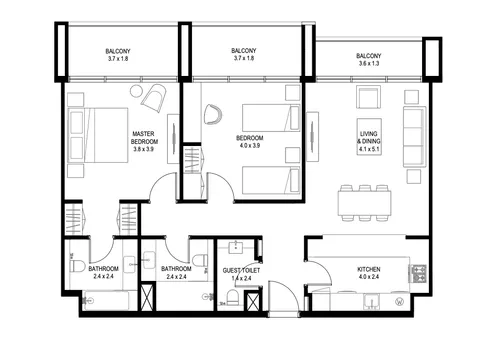 2 Bedrooms Apartment in Nasaq